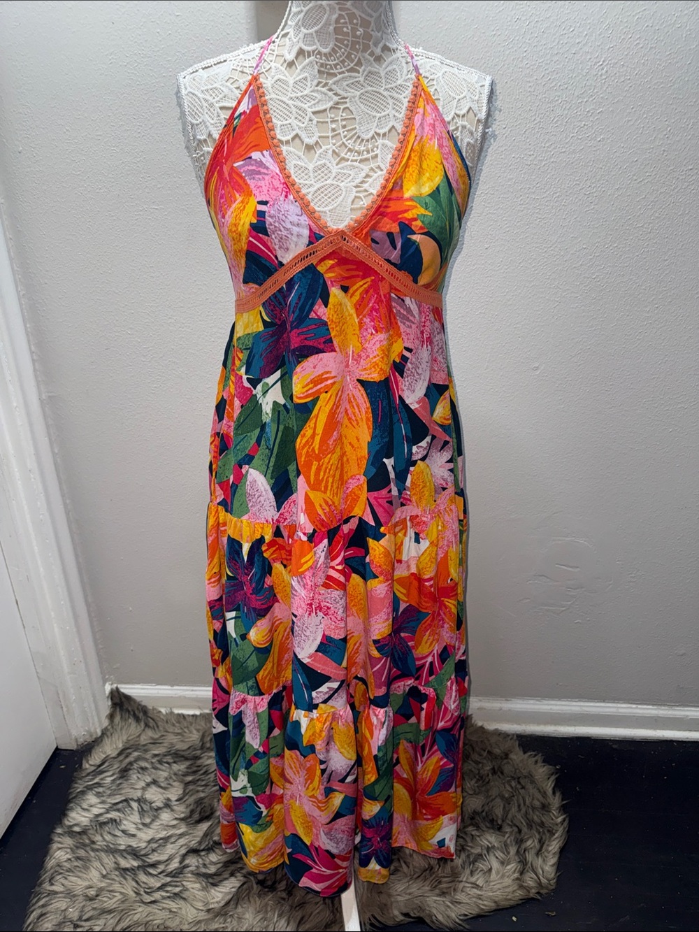 sofia by sofia vergara Bright Tropical Halter Maxi Dress - Pink, Orange, Yellow